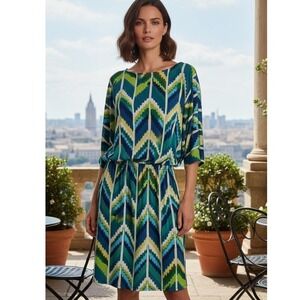 Roz & Ali Dress Womens 10 Blouson Colorful‎ Geometric Dolman Lagenlook Dopamine